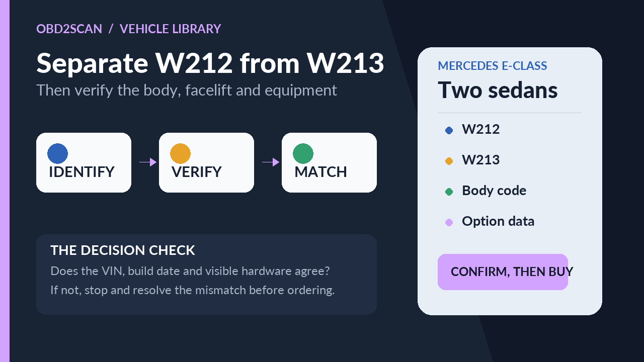 Separate W212 from W213: identify, verify and match the exact vehicle configuration