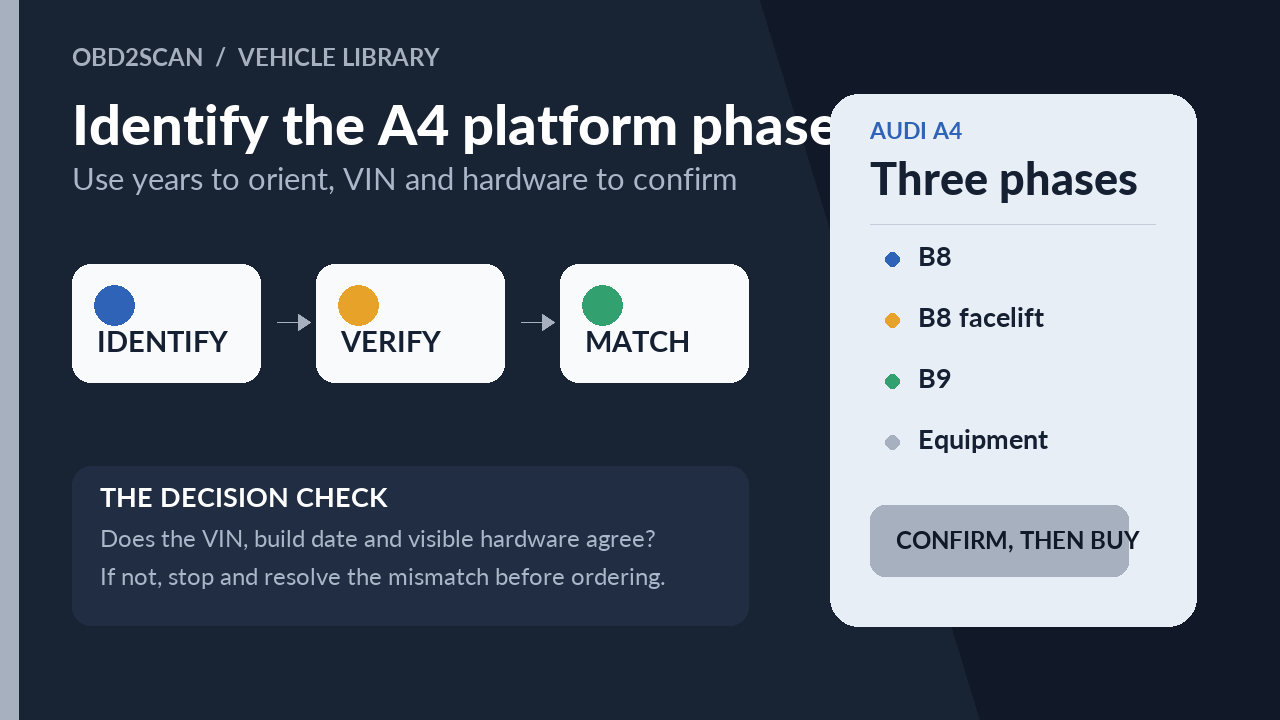 Identify the A4 platform phase: identify, verify and match the exact vehicle configuration