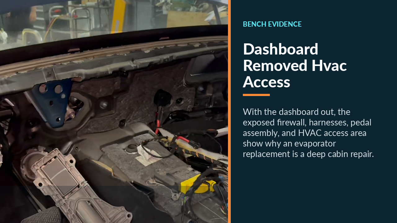 Mercedes C200 W205 cabin with dashboard removed for HVAC housing access