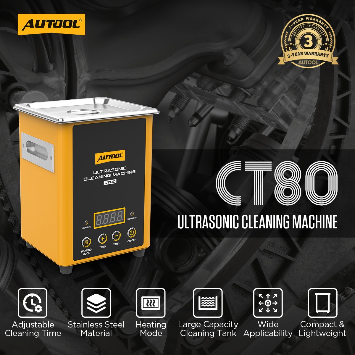 Exact first-party product or workflow view of AUTOOL CT80 heated ultrasonic cleaner