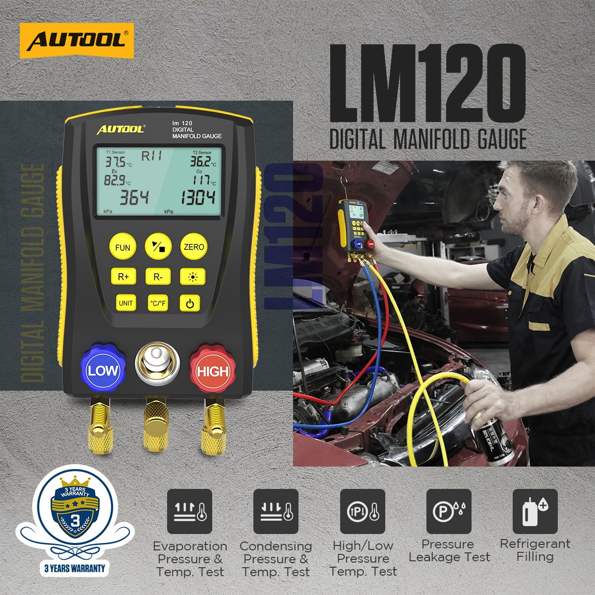 Second exact first-party product or workflow view of AUTOOL LM120 digital manifold gauge
