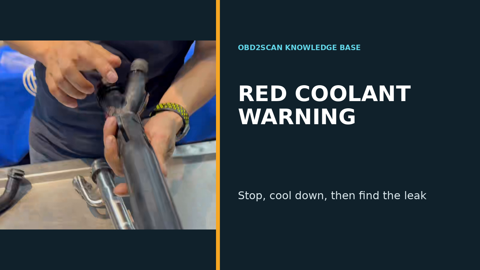 Editorial cover reading Red Coolant Warning beside a workshop frame of removed coolant pipes.