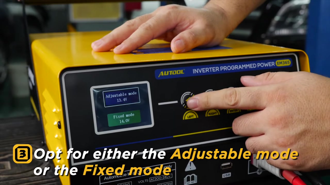 AUTOOL EM365 screen offering adjustable and fixed programming power modes