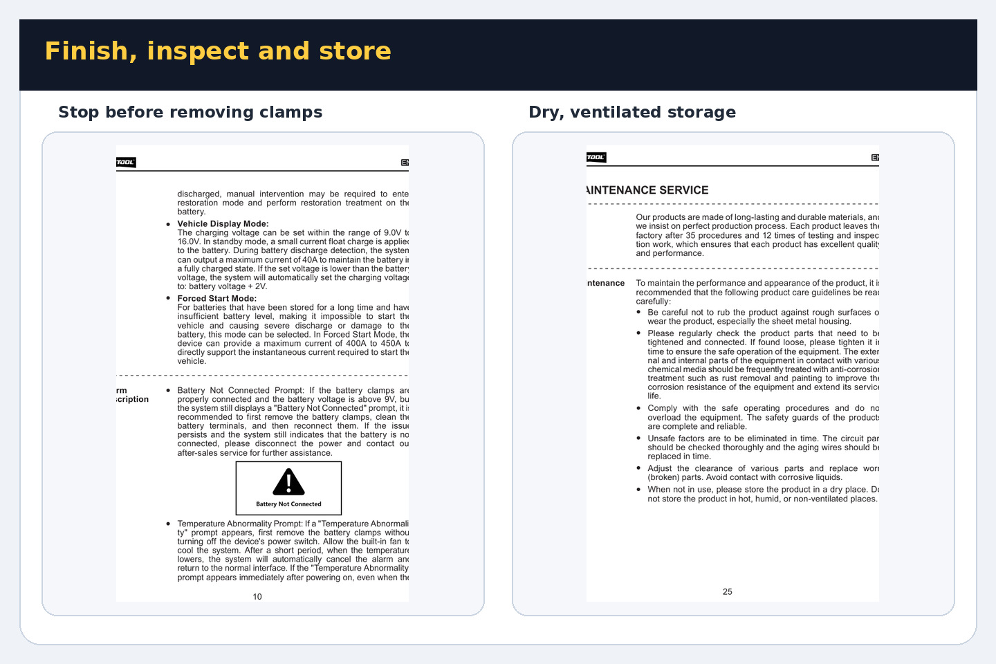 EM385 manual guidance for Stop-before-clamp removal and dry ventilated storage
