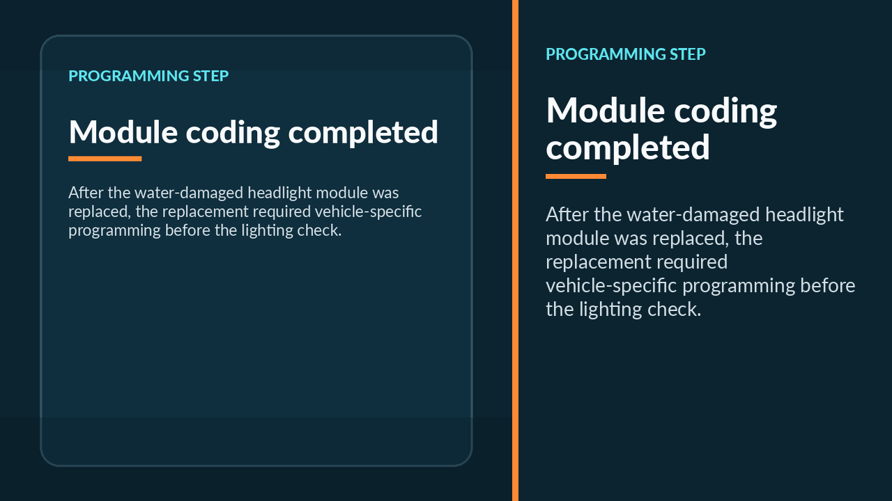 BMW diagnostic programming screen during F22 headlight module configuration.