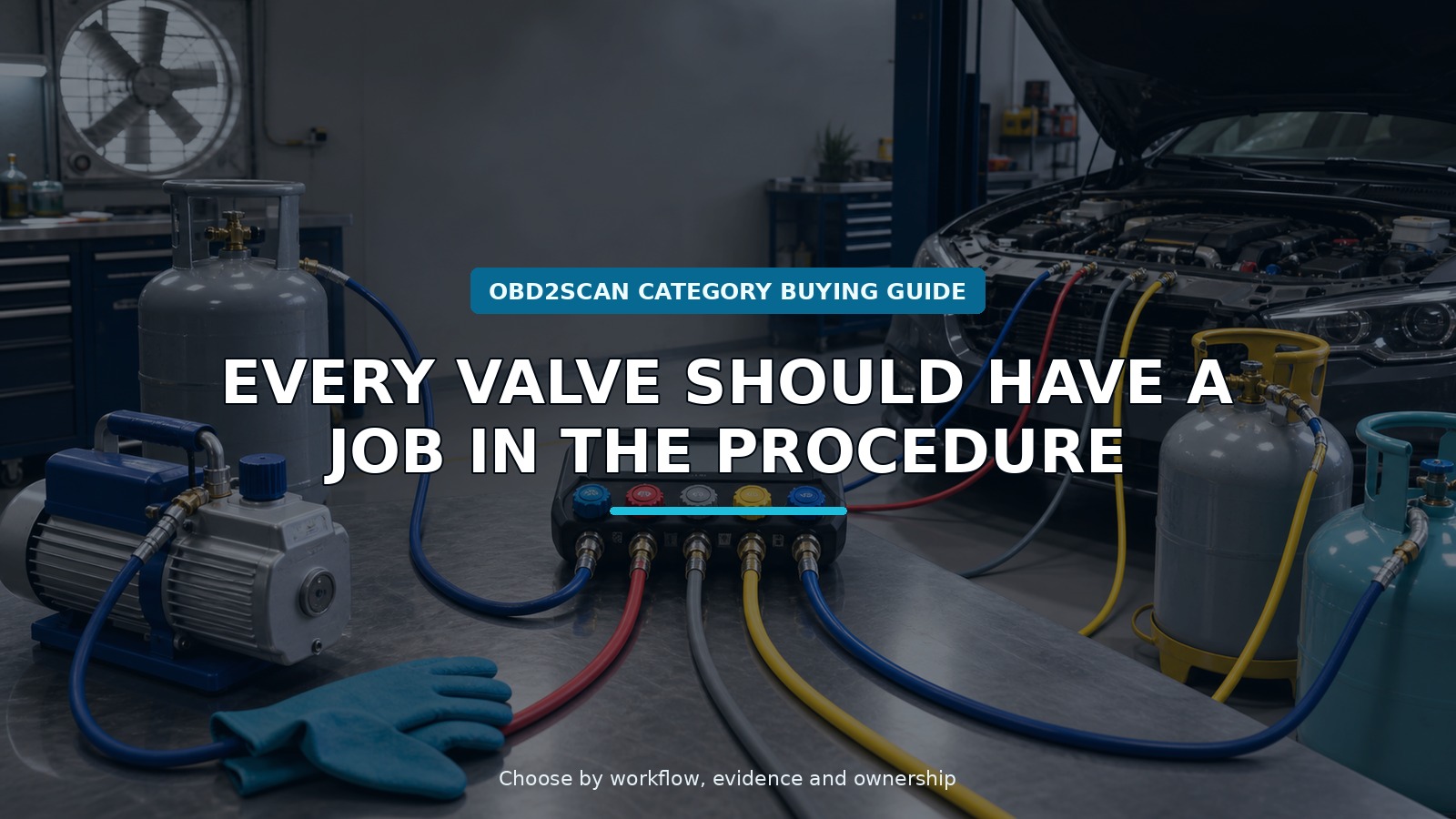 Workshop scene for five-valve digital refrigerant manifold buying guide