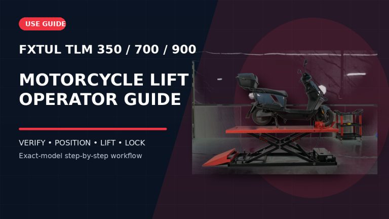 FXTUL TLM350, TLM700 and TLM900 motorcycle lifts beside a How to Use title.