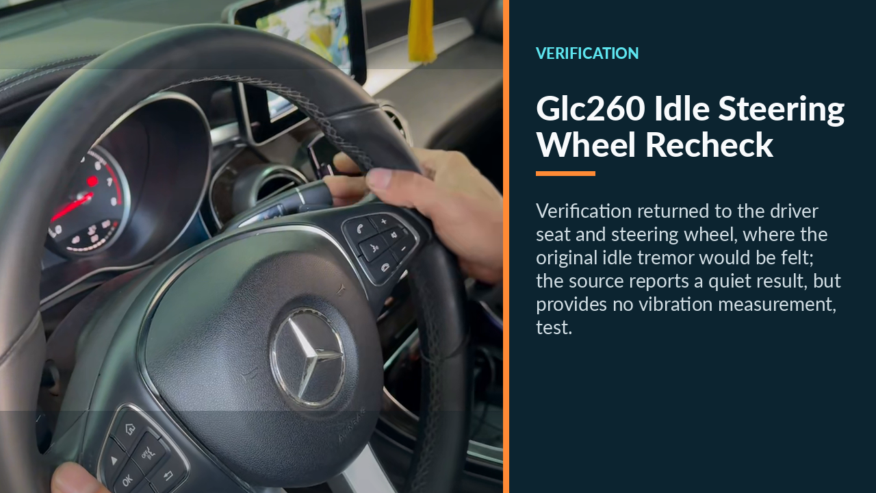 Hands on the GLC260 steering wheel during the post-repair idle vibration recheck