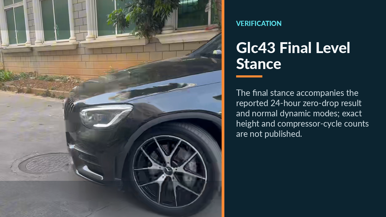 Mercedes-AMG GLC 43 at a level stance after air-line repair and calibration.