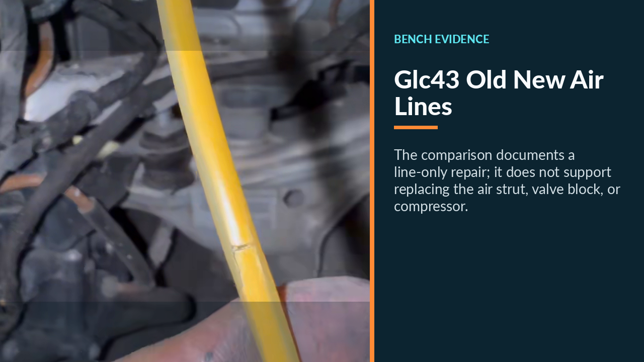 Original and replacement Mercedes GLC 43 air-suspension pressure lines.