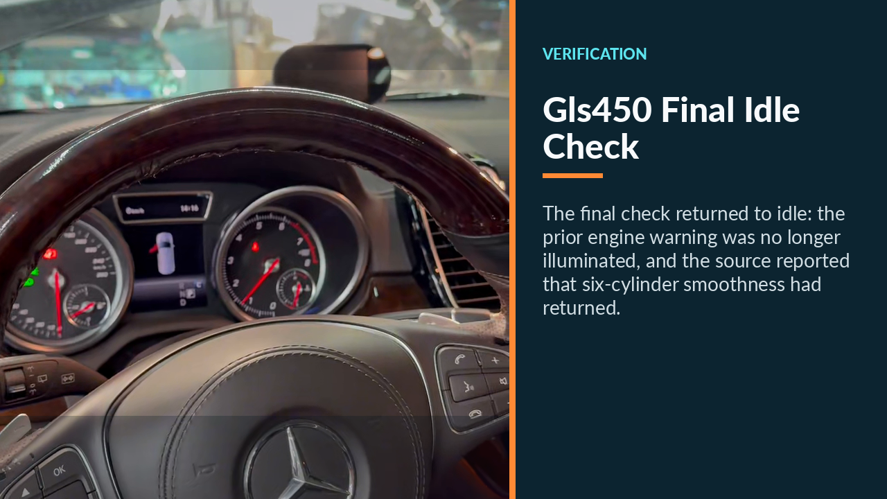 Mercedes GLS450 idling during the final cabin check with the engine warning no longer illuminated