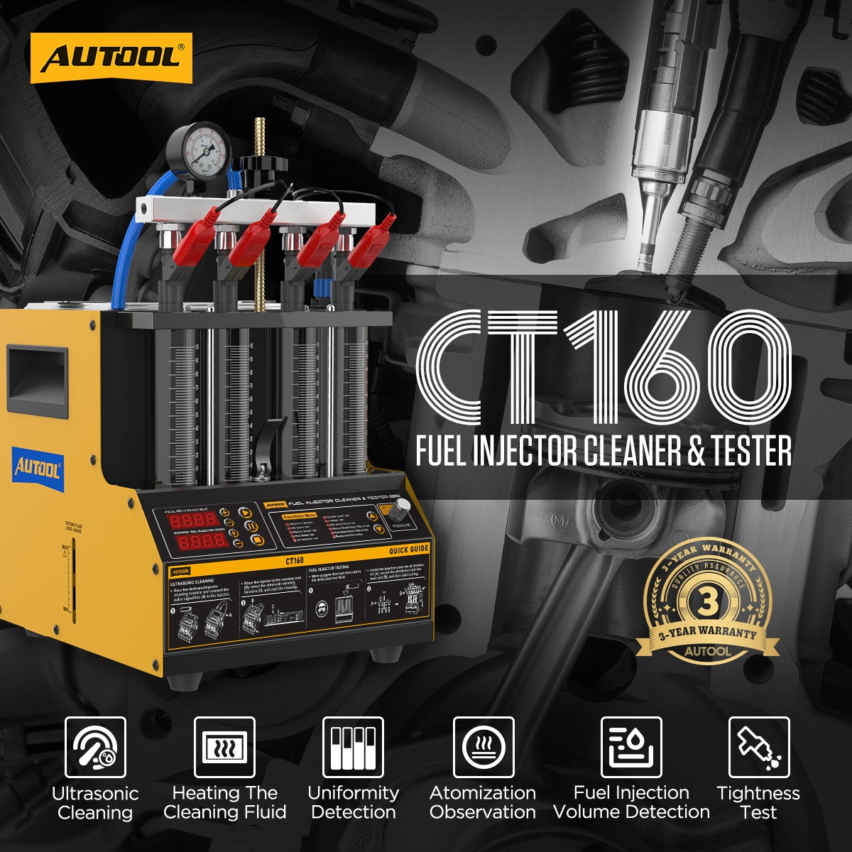 Exact first-party product or workflow view of AUTOOL CT160 heated four-cylinder injector cleaner tester