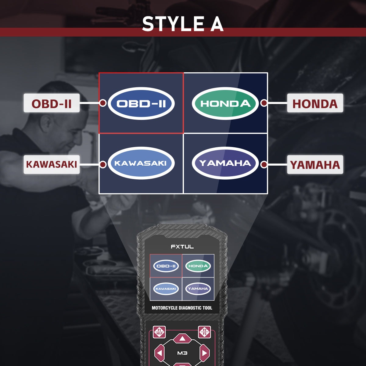 Exact first-party product or workflow view of FXTUL M3 motorcycle diagnostic tool in its matched Honda or Yamaha variant