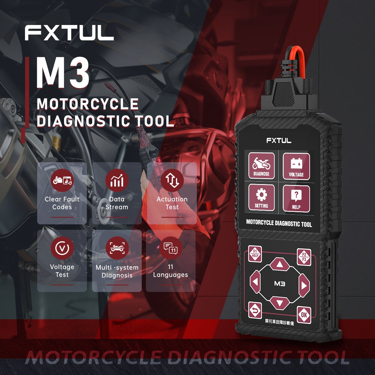 Second exact first-party product or workflow view of FXTUL M3 motorcycle diagnostic tool in its matched Honda or Yamaha variant