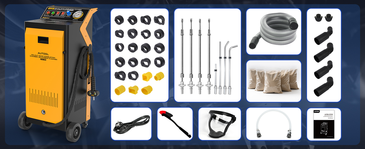 AUTOOL HTS728 machine with hoses, blasting nozzles and workshop accessories