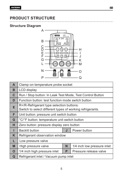 LM120+ manual diagram labeling buttons valves ports probe socket and display