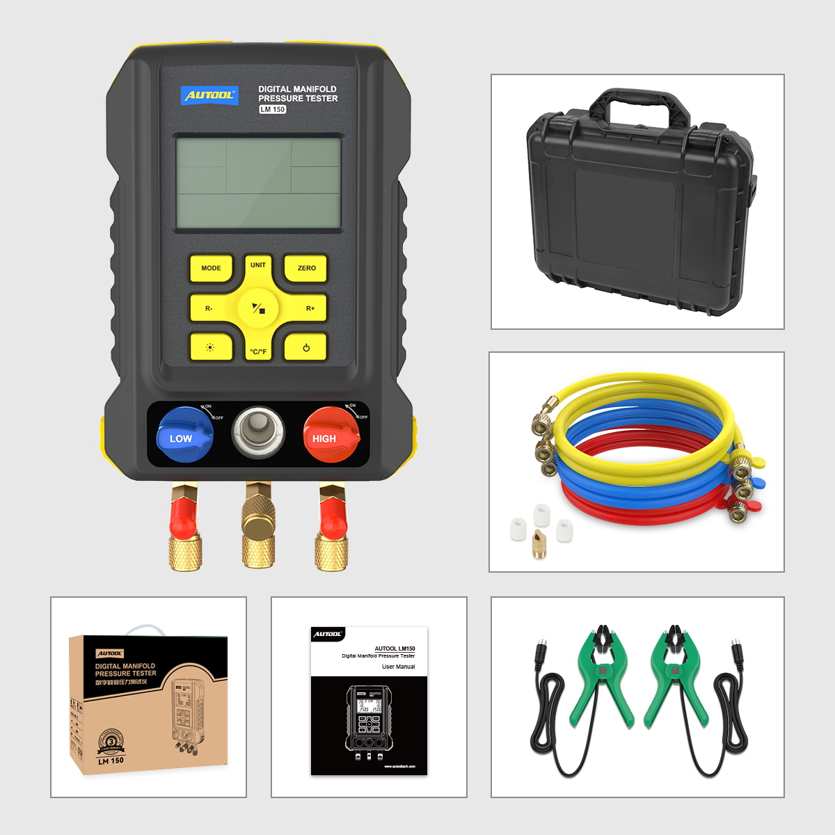 AUTOOL LM150 kit with hoses adapters case and two wired temperature clamps