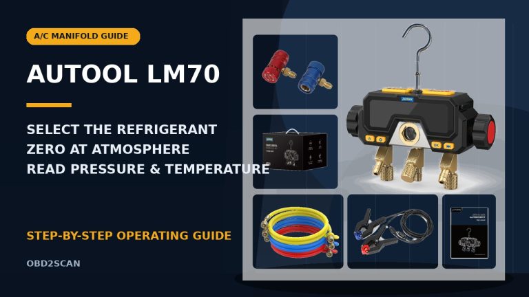 AUTOOL LM70 guide to selecting refrigerant zeroing at atmosphere and reading pressure and temperature
