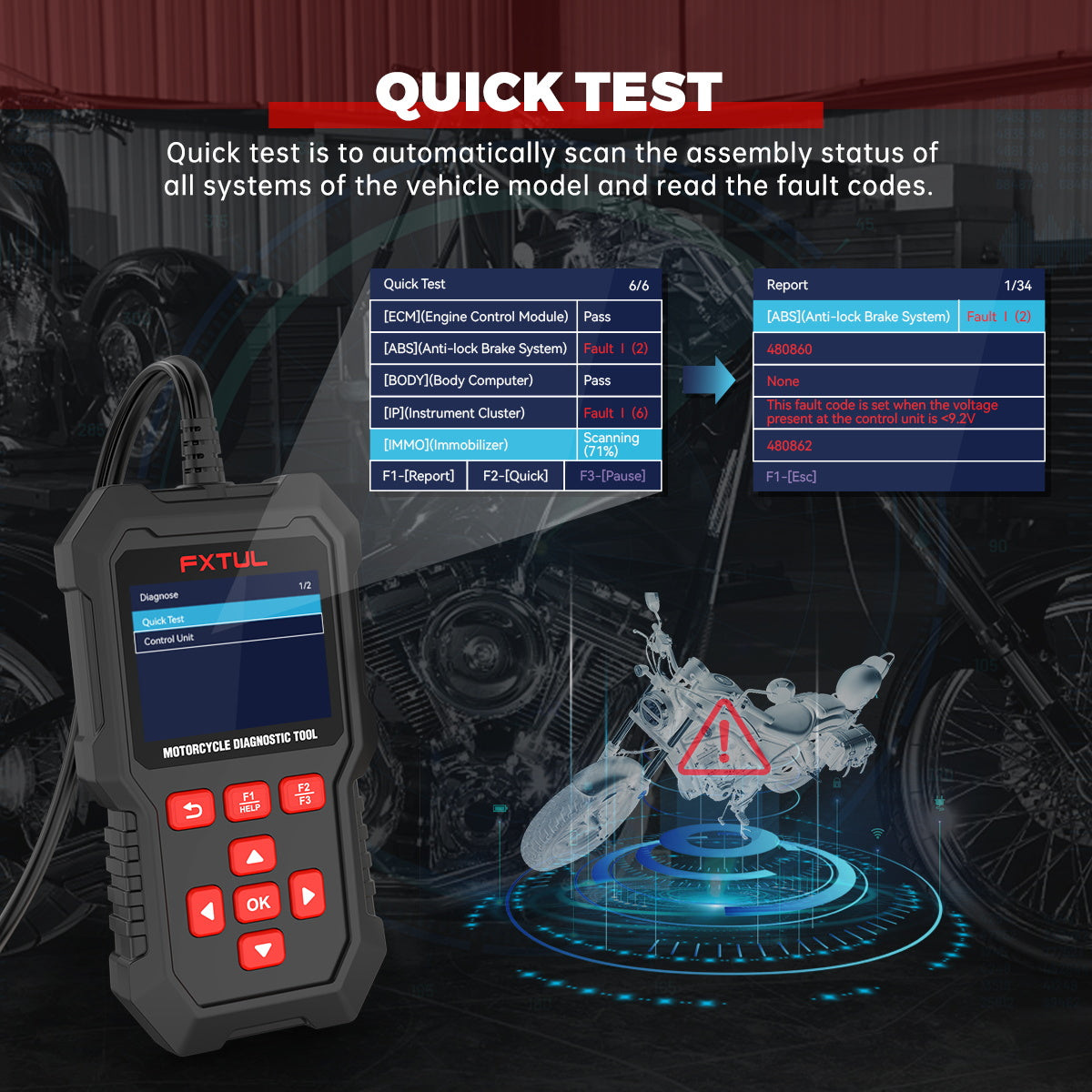 FXTUL M3 Quick Test module scan and report screens