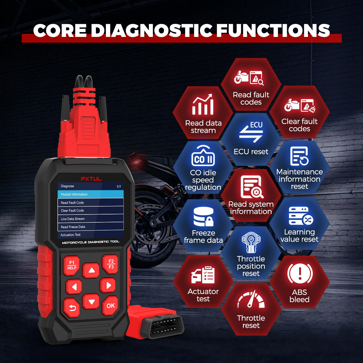 FXTUL M4 screens for report, DTC, live data, freeze data, actuation and service functions
