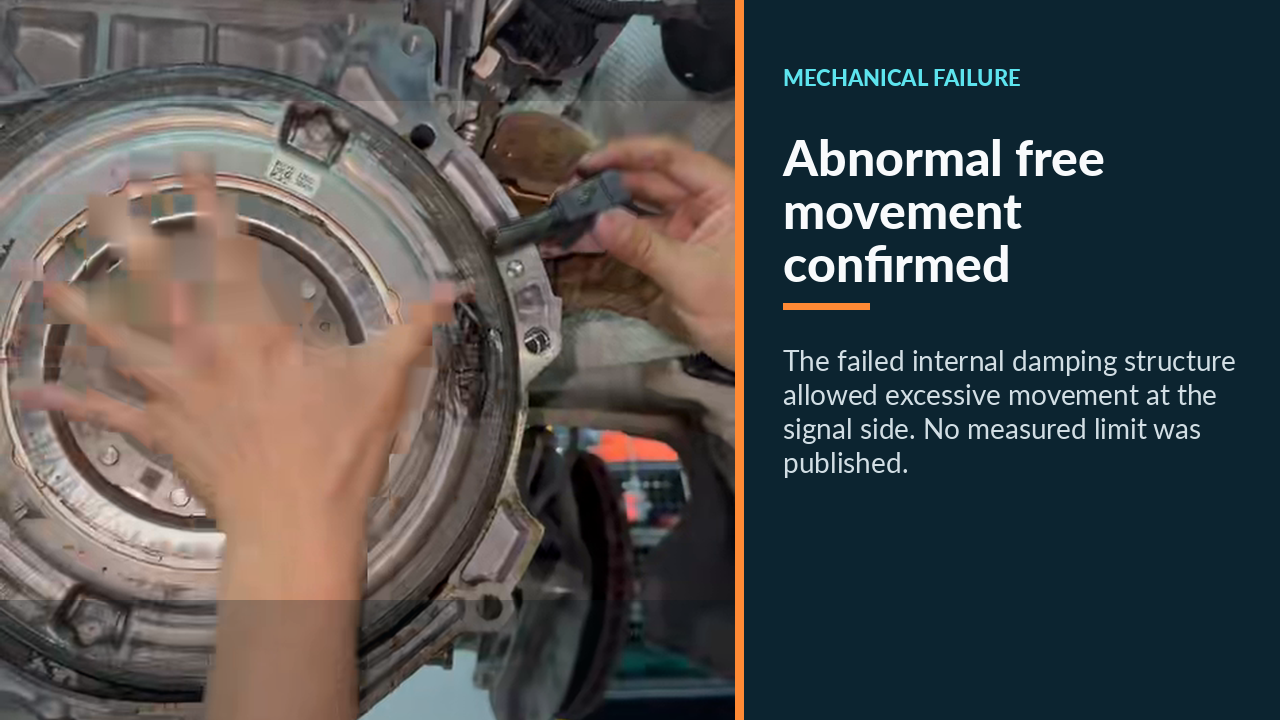 Failed Mercedes A200 dual-mass flywheel demonstrating abnormal free movement