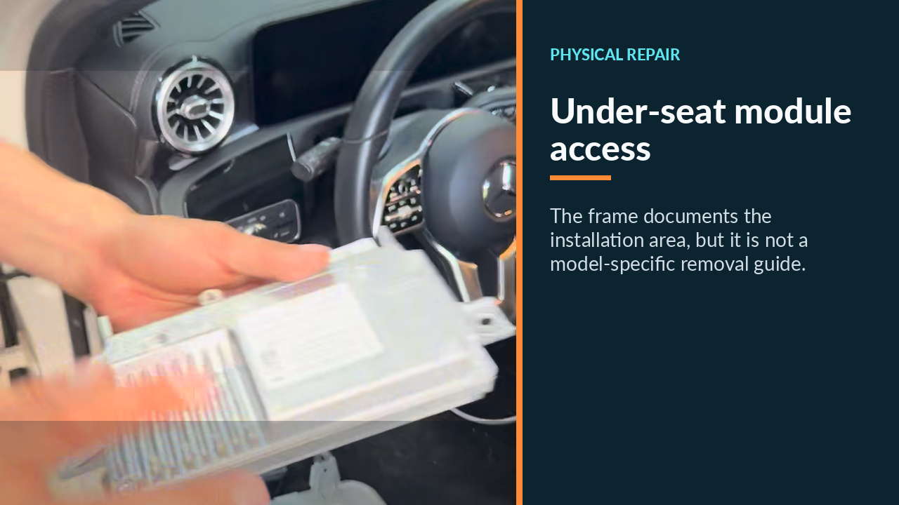 Mercedes A200 reverse-camera module under-seat access area