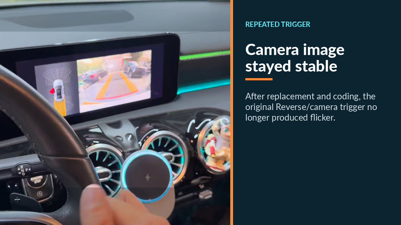 Mercedes A200 stable reverse-camera image after module replacement and coding
