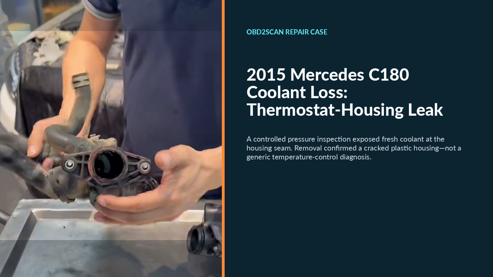 2015 Mercedes C180 thermostat-housing coolant leak repair case