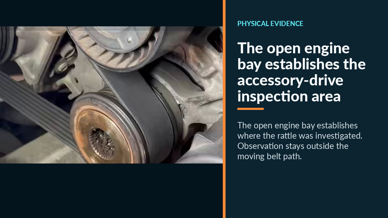The open engine bay establishes the accessory-drive inspection area