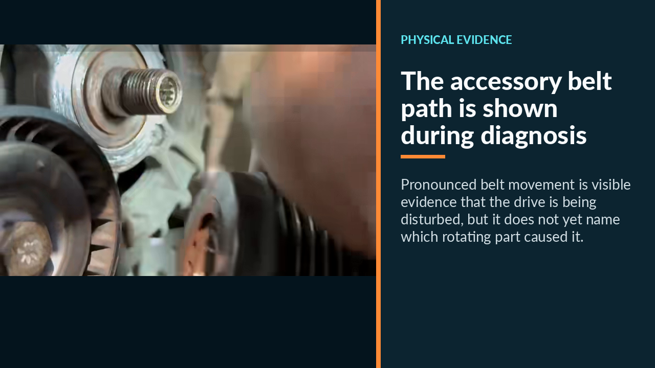 The accessory belt path is shown during diagnosis