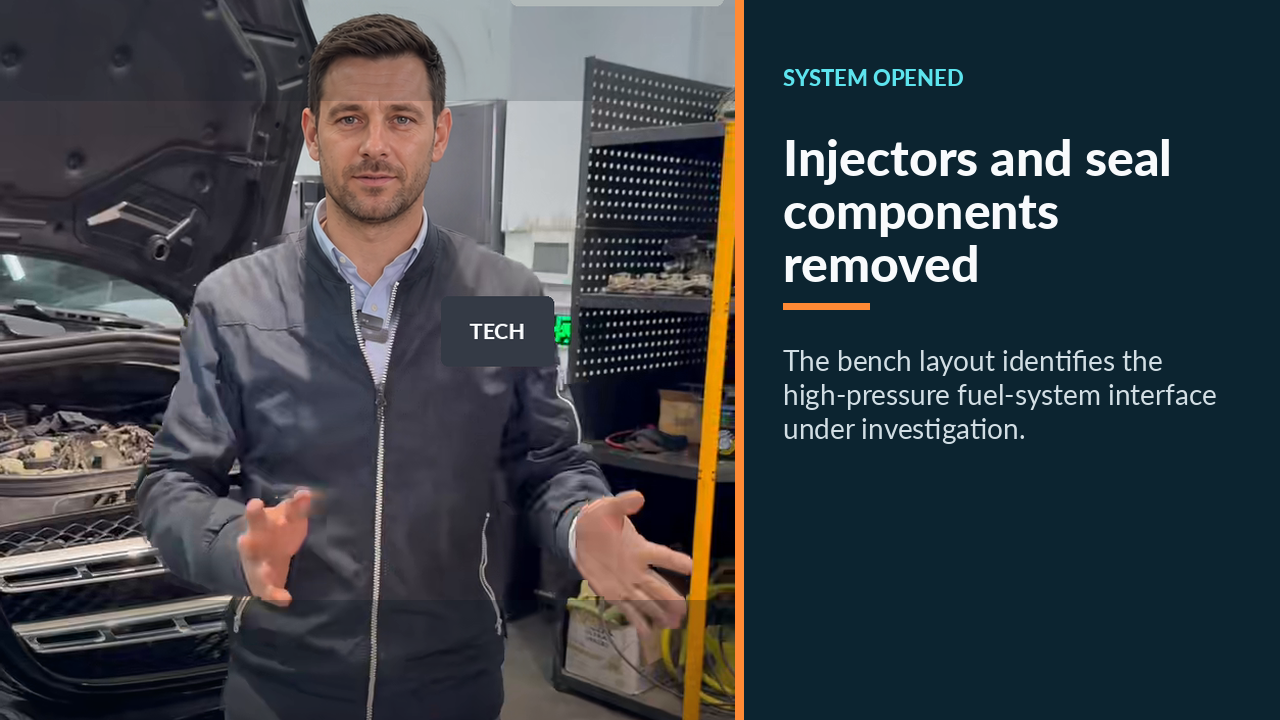 ALEX-01 presenting the removed Mercedes GLS 450 injectors and sealing components