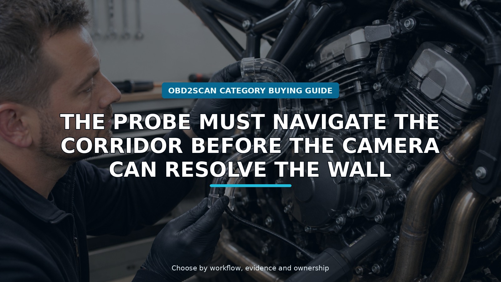 Workshop scene for motorcycle 210-degree articulating borescope buying guide