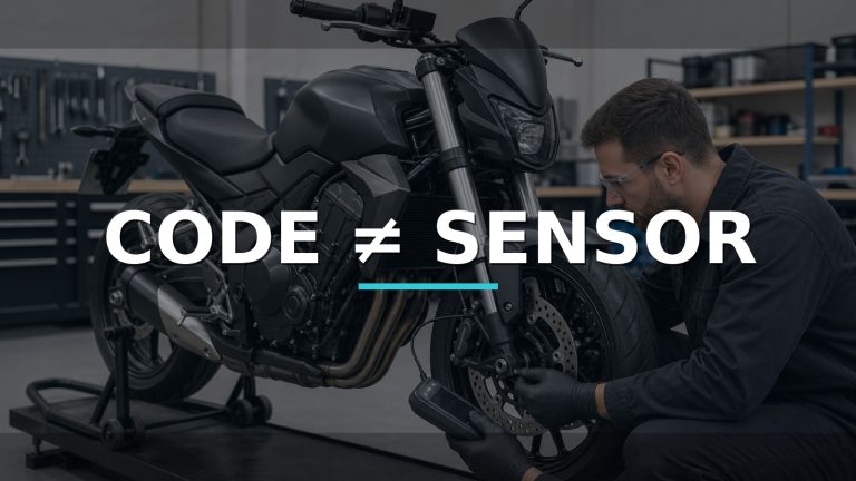 Code ≠ Sensor — conceptual diagnosis scene