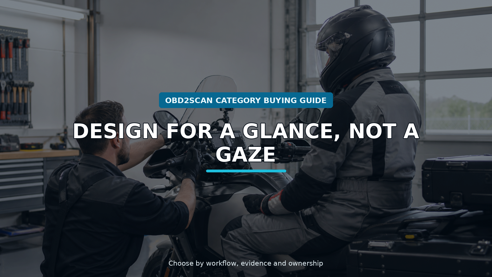 Workshop scene for motorcycle dash cam display buying guide