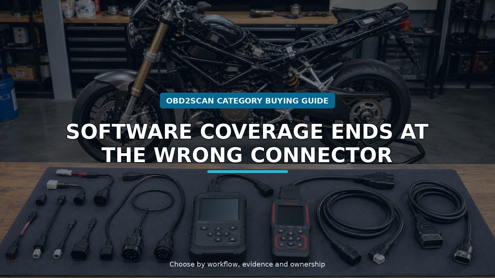 Workshop scene for motorcycle diagnostic cable kit buying guide