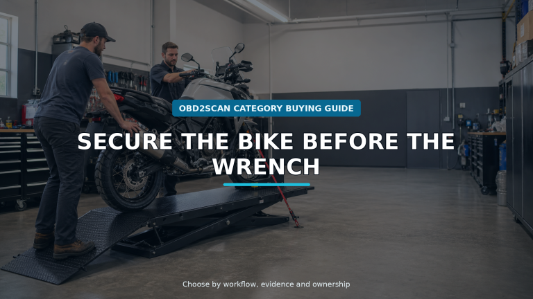 Workshop scene for motorcycle lift table buying guide