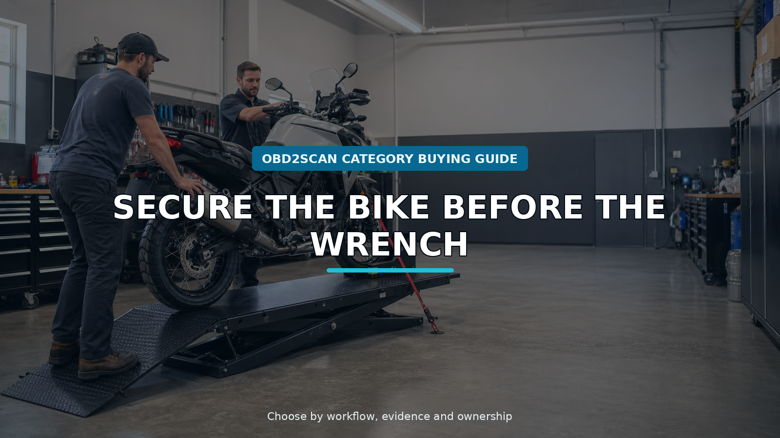 Workshop scene for motorcycle lift table buying guide