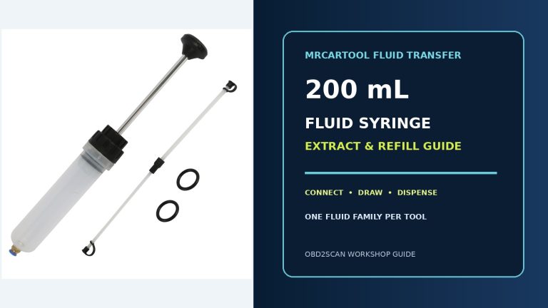MRCARTOOL 200 mL fluid syringe beside a large extraction-and-refill guide title.