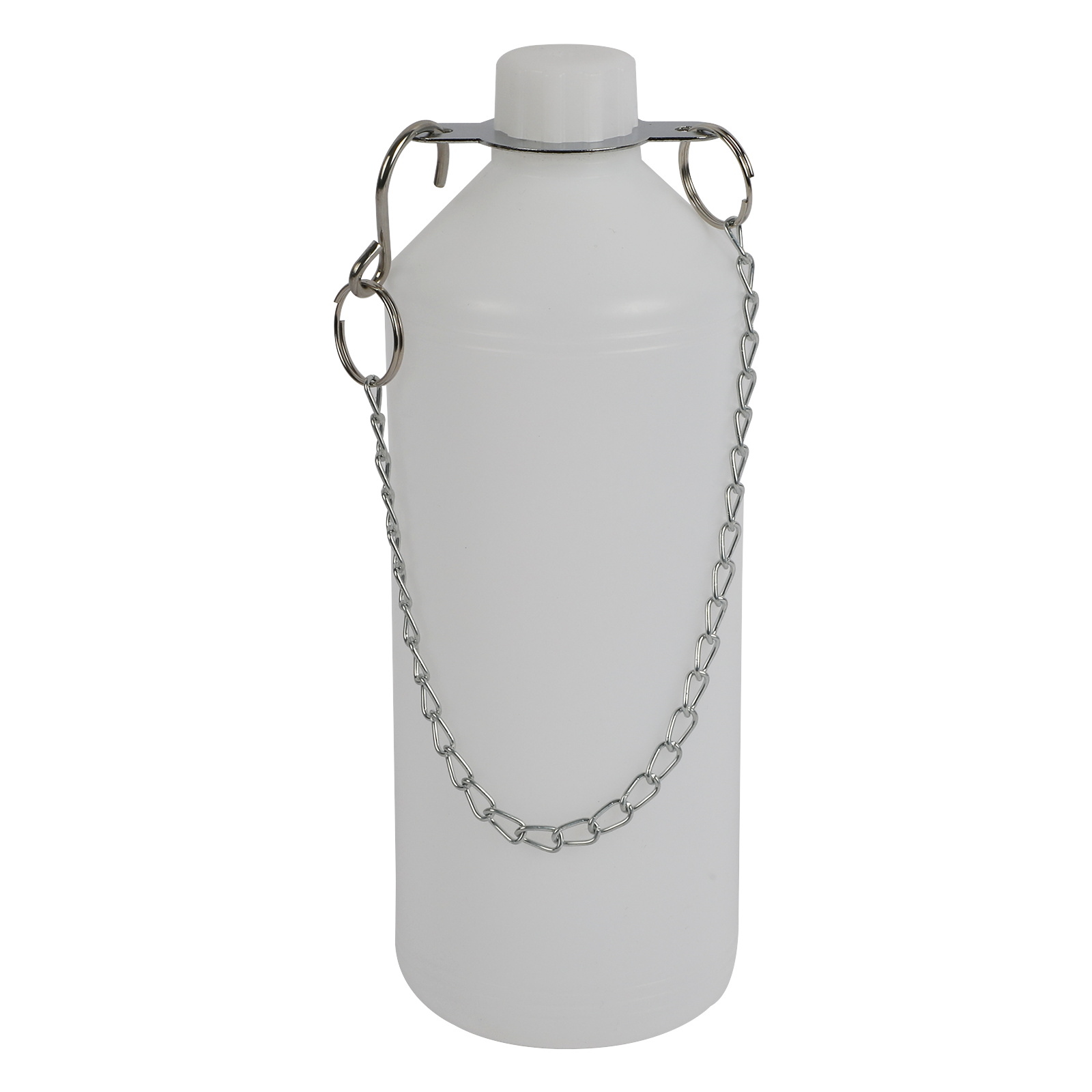 Separate MRCARTOOL chained bottle used to collect removed brake fluid at a bleed point.