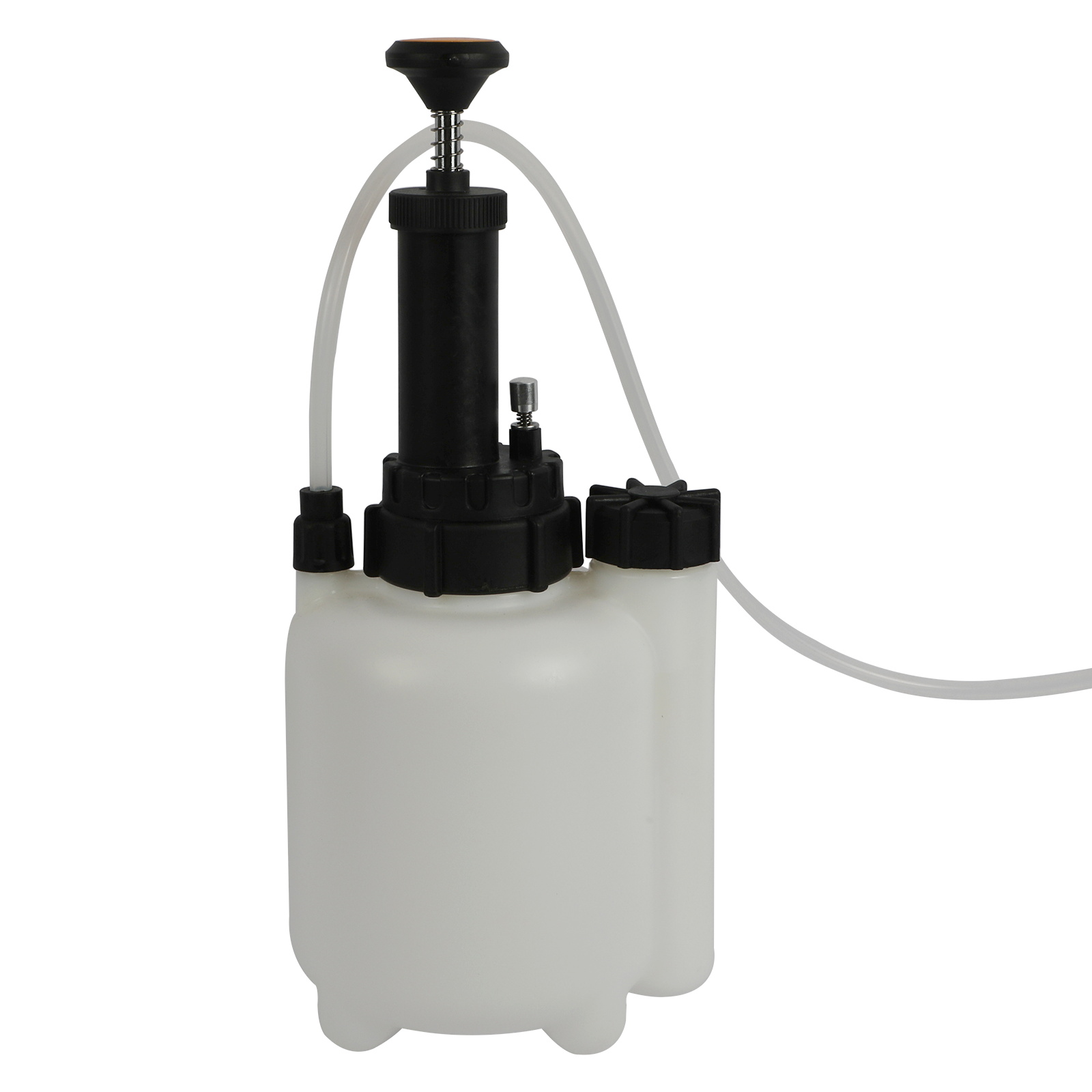 MRCARTOOL brake fluid bleeder vessel showing the manual pump plunger and pressure gauge.