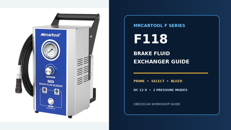 MRCARTOOL F118 beside a large illustrated brake-fluid exchanger guide title.