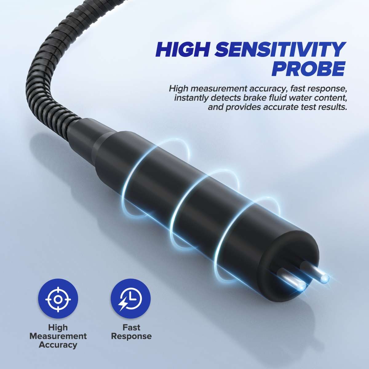 Official F60 graphic showing its flexible corrosion-resistant probe and sensor tip.