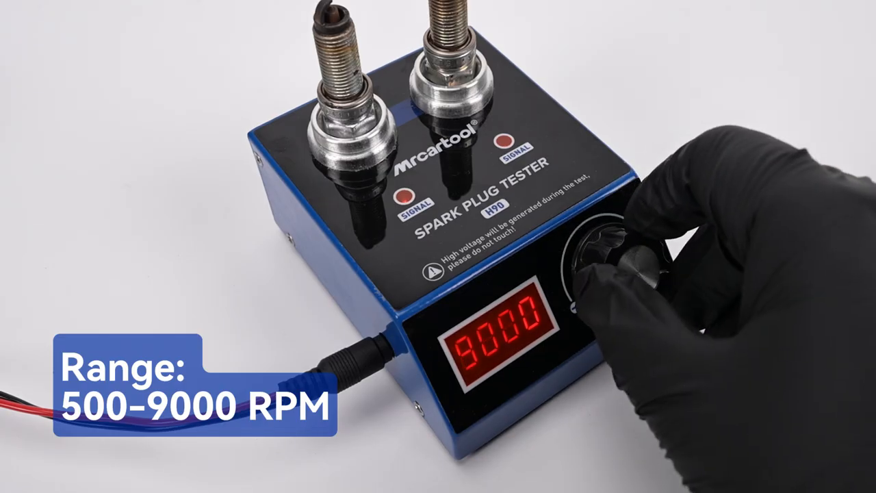 Frame from the exact official H90 tutorial showing the digital display at 9000 rpm during the upper end of the simulated-speed sweep.