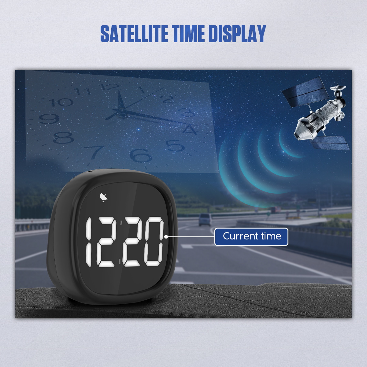 Official MRCARTOOL M30 satellite-time display graphic showing current time from the positioning receiver.