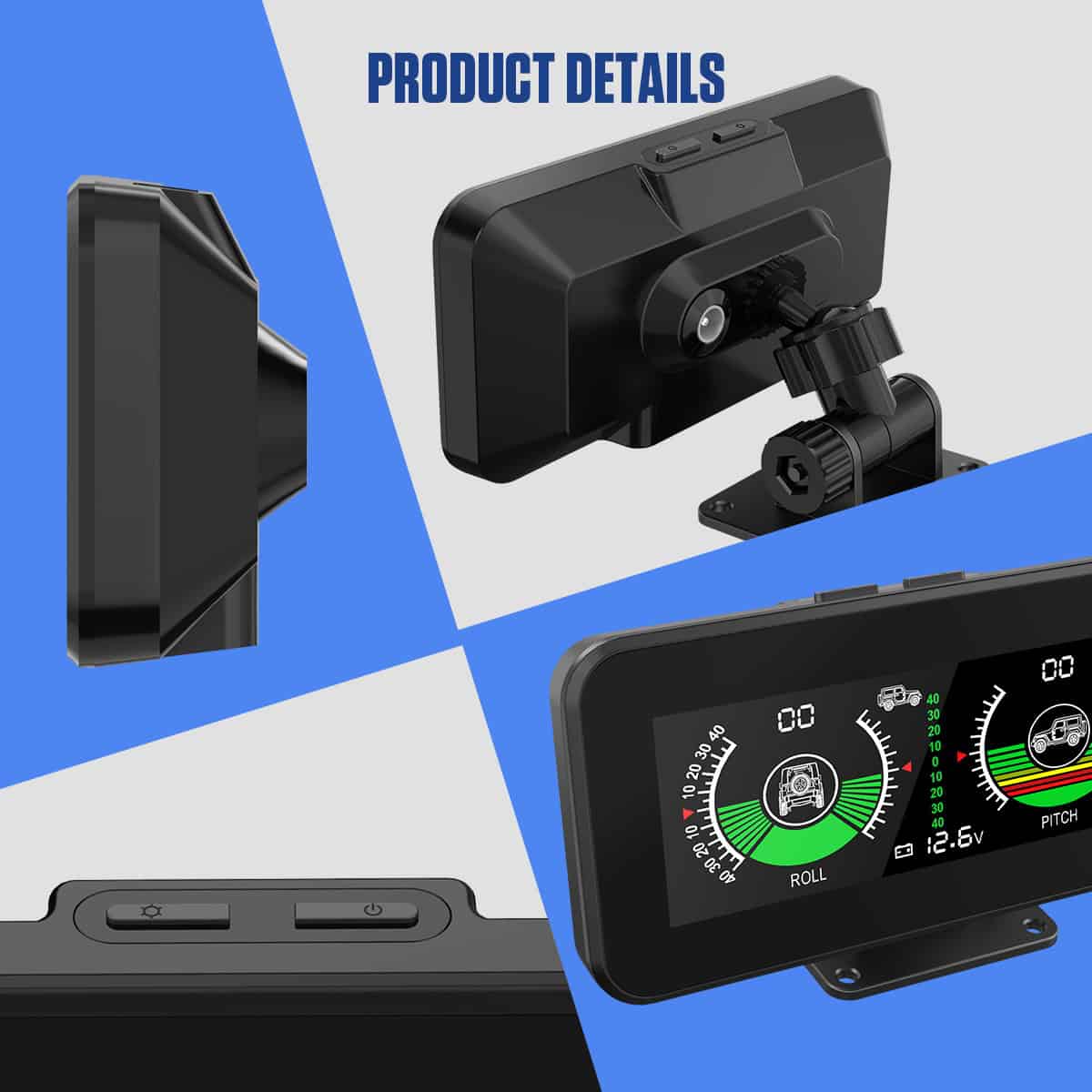 Official MRCARTOOL M50 product-detail graphic showing the slim display, adjustable rear bracket and top controls.