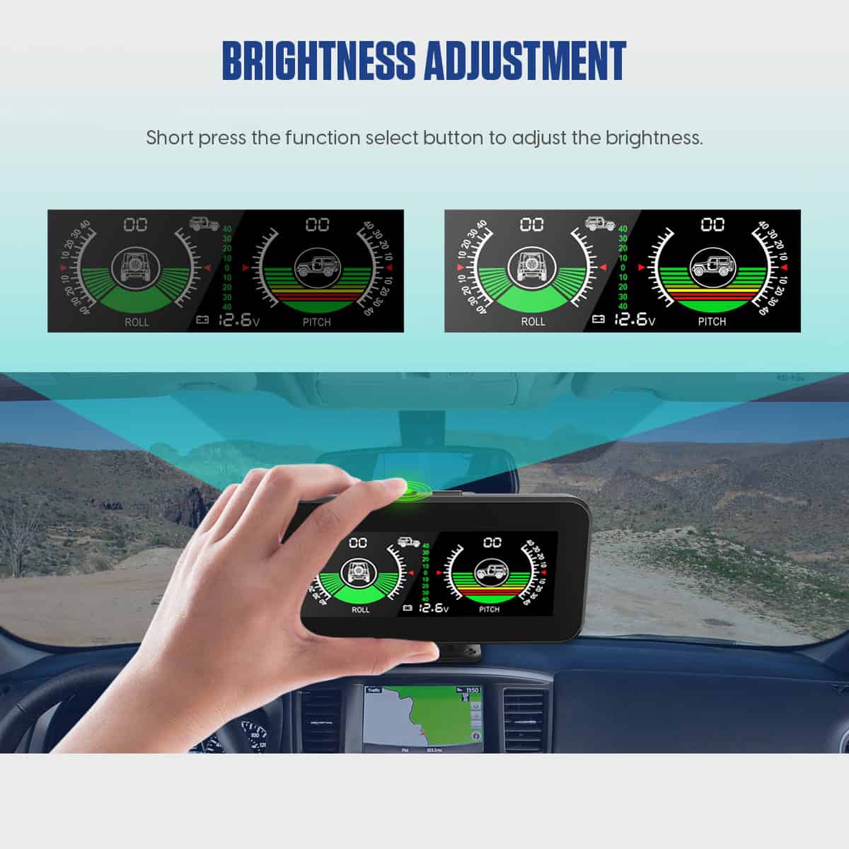 Official MRCARTOOL M50 brightness-adjustment graphic showing low and high display levels.