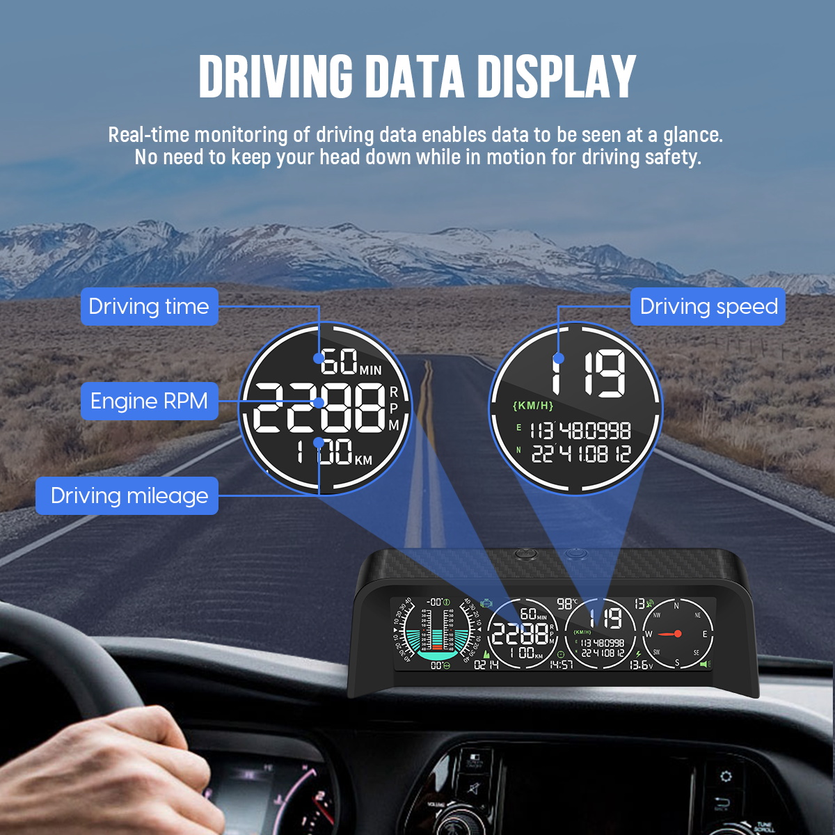 Official MRCARTOOL M80 driving-data graphic identifying time, speed, RPM and mileage.