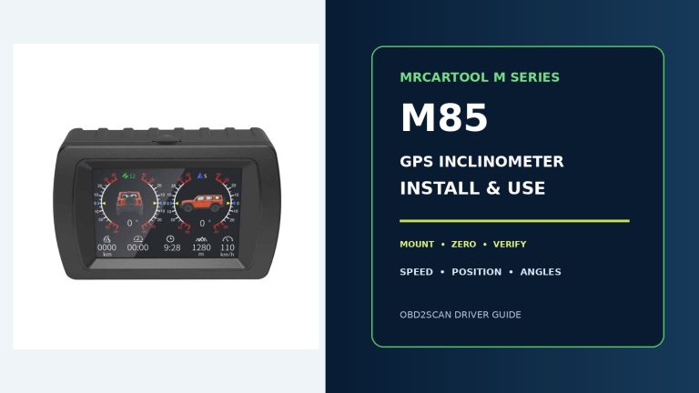 MRCARTOOL M85 GPS inclinometer beside a large installation and use title.