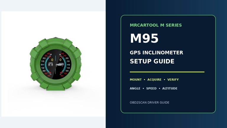 MRCARTOOL M95 round GPS slope meter beside a large installation-guide title.