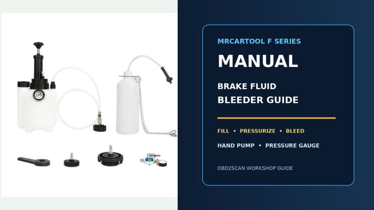 MRCARTOOL manual brake fluid bleeder kit beside a large illustrated operating-guide title.